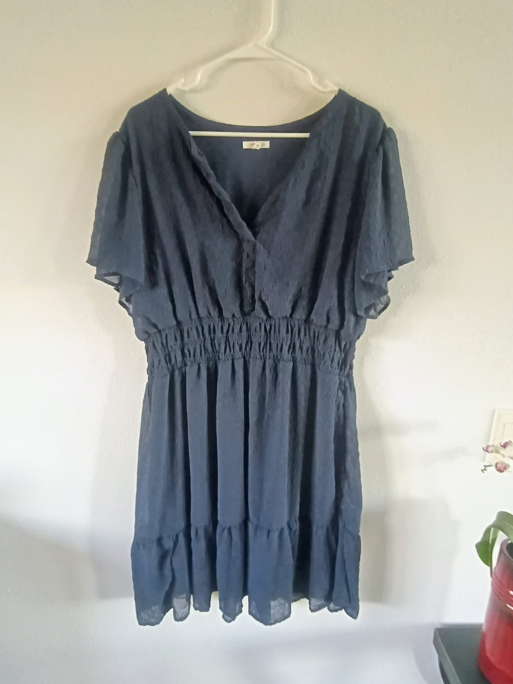 Maurices Navy Flutter Sleeve Smocked Dress Cottagecore Boho XL